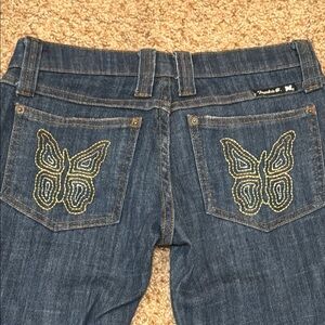 Frankie b.  Women's Blue Jeans with Butterfly Embroidery